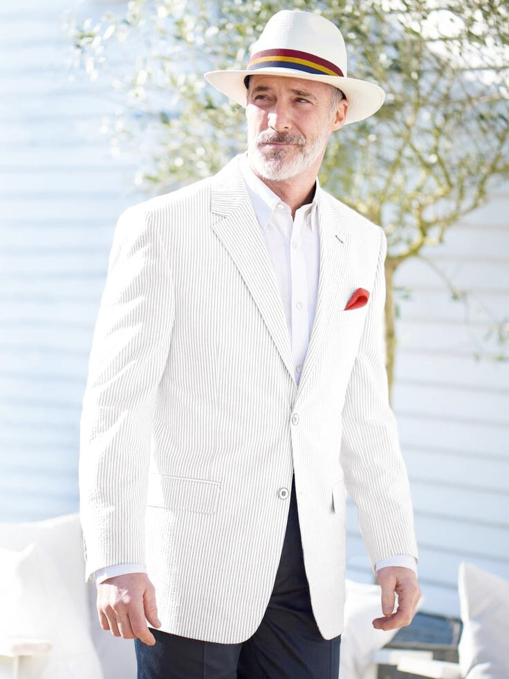 Mens Seersucker Blazer in Color "Color" - Summer Fabric Casual look Sportcoat Jacket 2 Button Notch Lapel - 34 Short