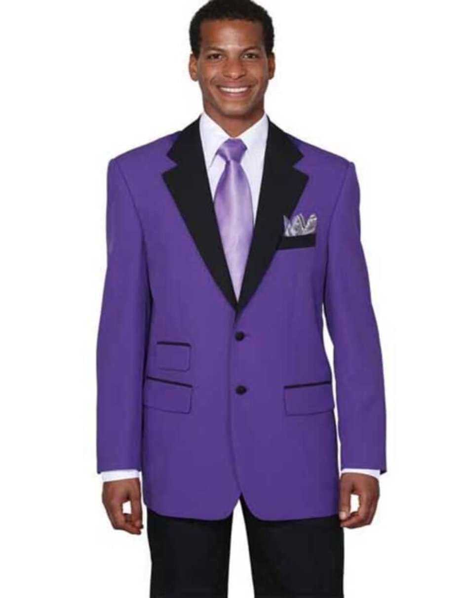 Purple pastel color Two buttons Dark color black Collar Jacket Prom ~ Wedding Groomsmen Tuxedo