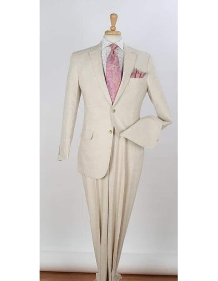 Mens Big and Tall Linen Suits -  Natural Notch Lapel  Summer Fabric Suit