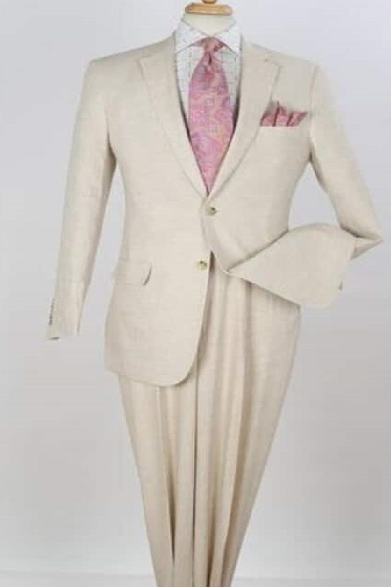 Mens Big and Tall Linen Suits -  Natural Notch Lapel  Summer Fabric Suit