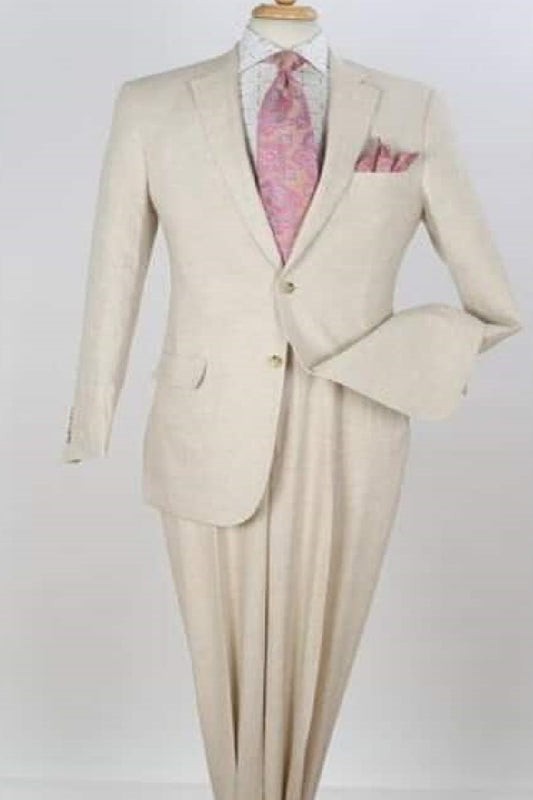 Mens Big and Tall Linen Suits -  Natural Notch Lapel  Summer Fabric Suit