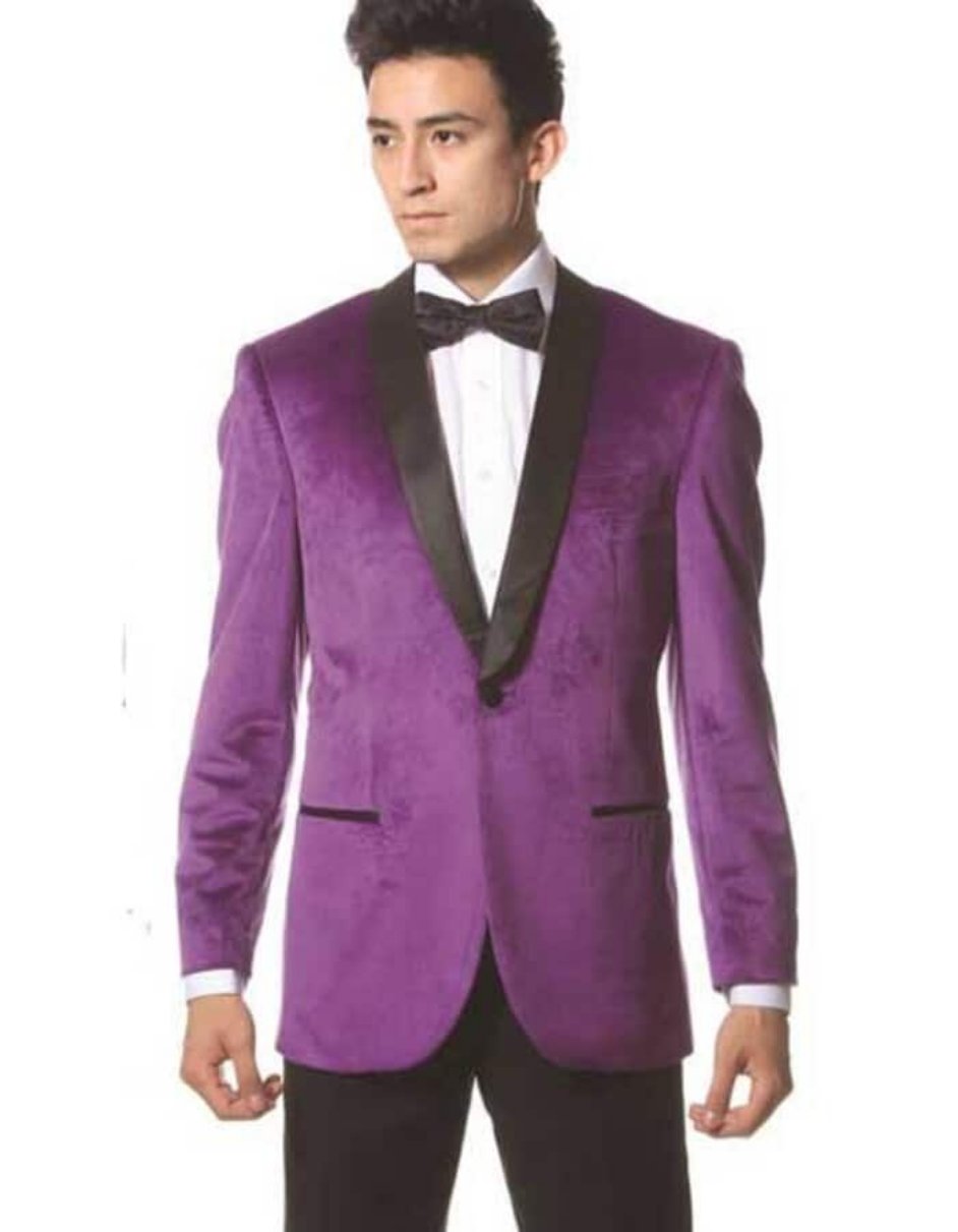 Single Buttons Black and Purple Two toned pastel color Shawl Collar Prom ~ Wedding Groomsmen Tuxedo