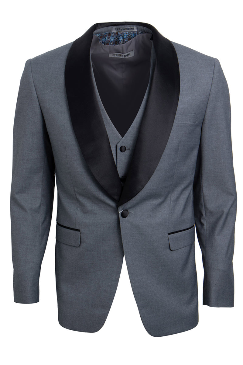 "Mens Stacy Adams Suit - Stacy Adams Suit Men's Grey Vested Shawl Lapel Tuxedo - One Button" - 34 Regular