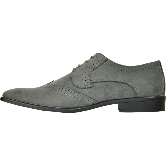 Bravo Mens Vegan Suede Wedding & Prom Wingtip Lace Up Dress Shoe in Grey