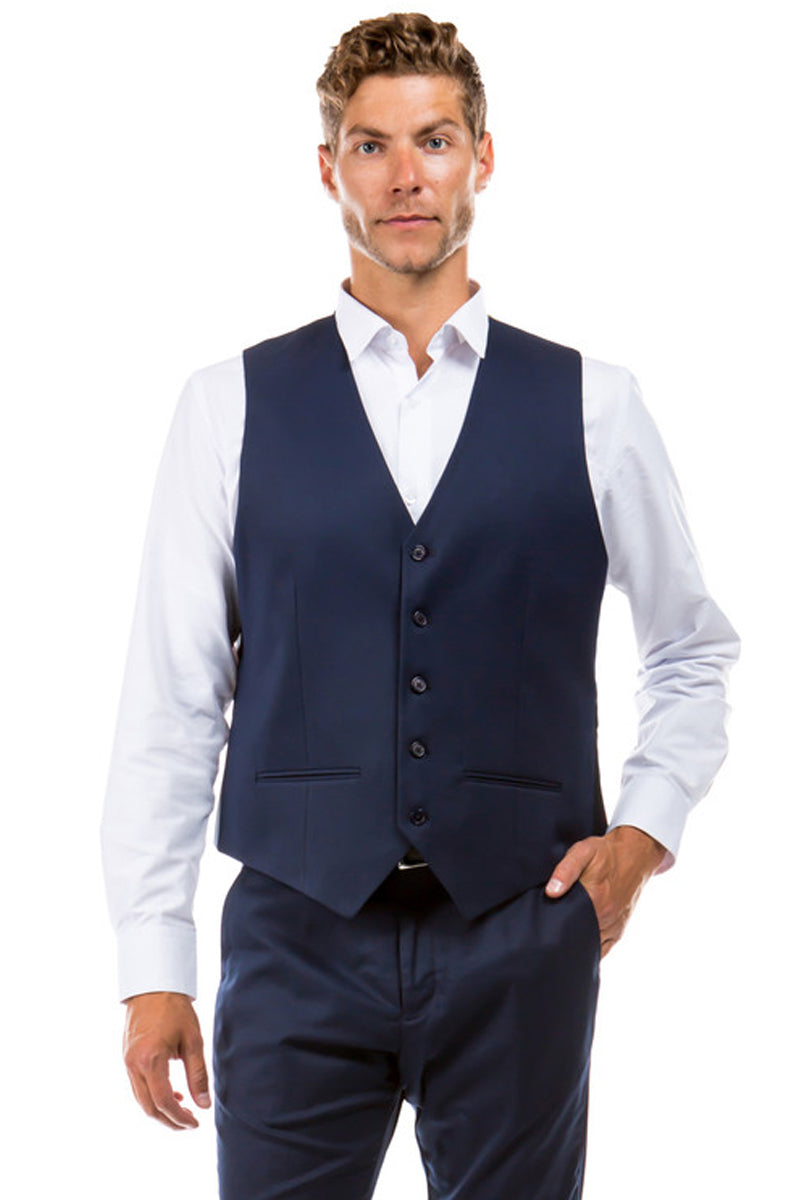 "Designer Wool Vest for Men - Navy Suit Separate" - 34
