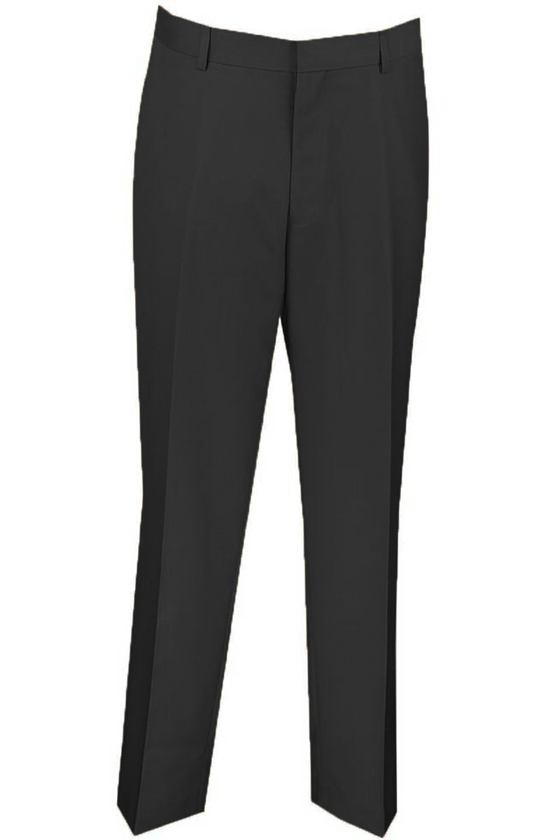 Mens Slim Fit Wool Feel Flat Front Dress Slacks in Black - 28W