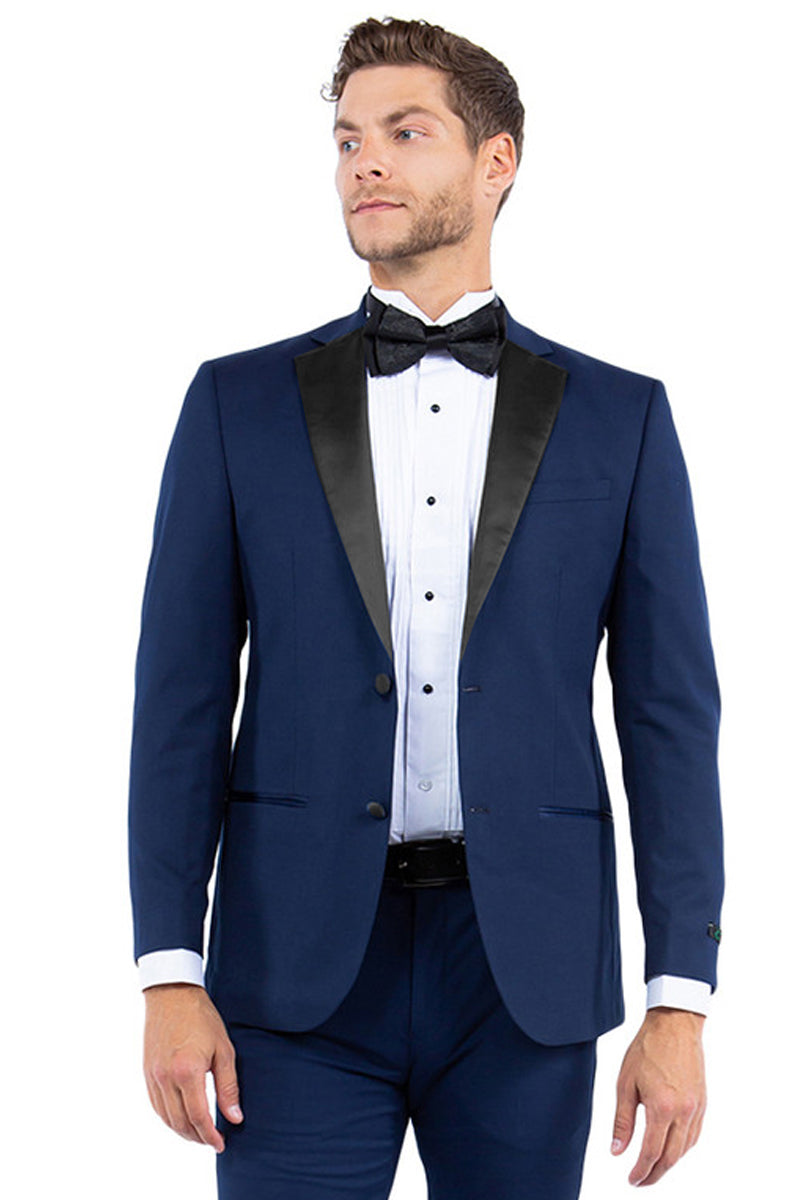 "Men's Navy Modern Fit Tuxedo Jacket with Black Lapel - Two Button Notch" - 34 Short