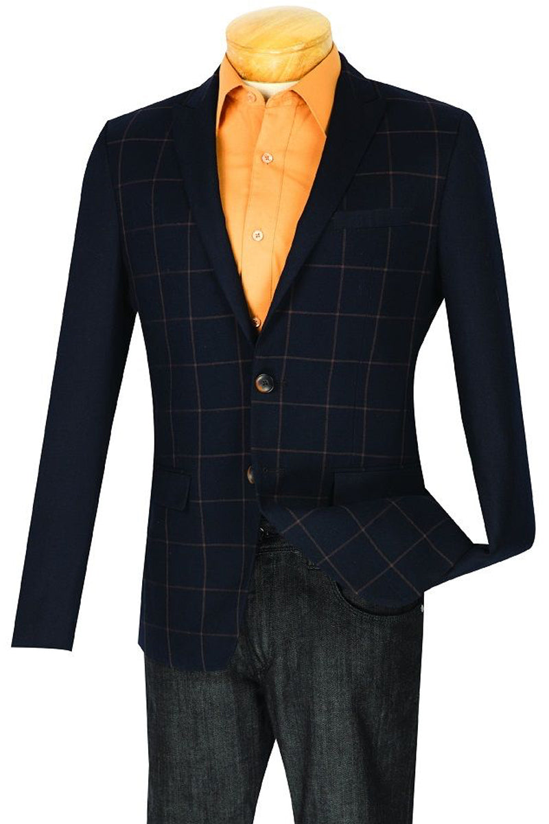 Mens 2 button Windowpane Blazer with Solid Sleeves in Grey - XS