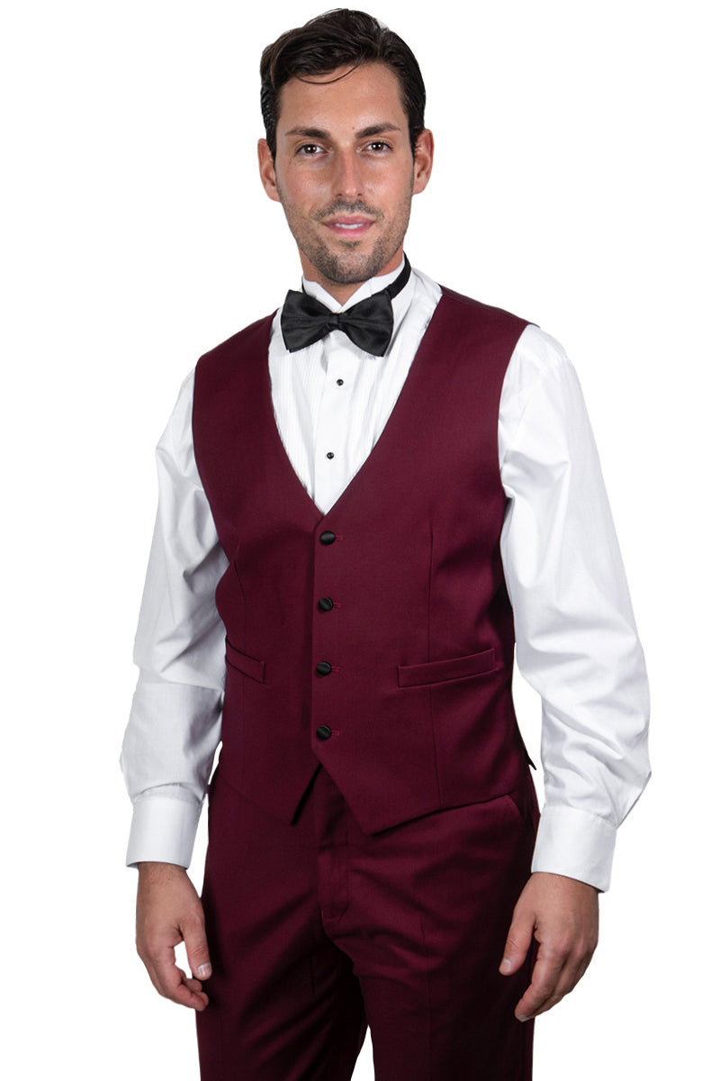 "Mens Stacy Adams Suit - Stacy Adams Suit Men's Vested Shawl Lapel Tuxedo - One Button, Burgundy" - 34 Regular