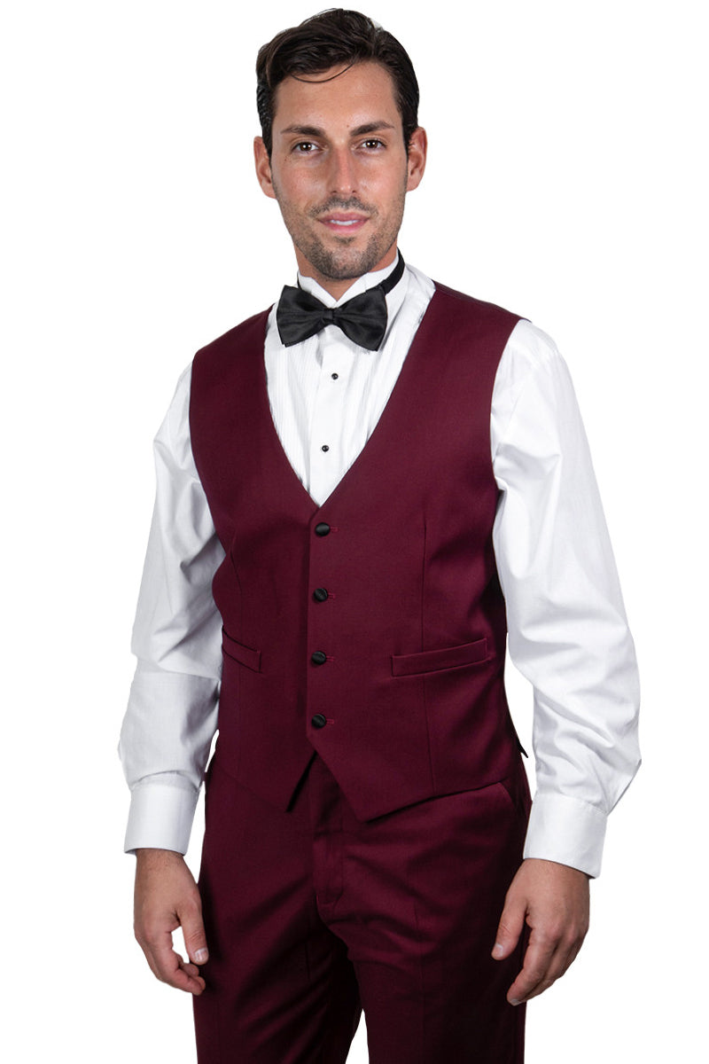 "Stacy Adams Suit Men's Vested Shawl Lapel Tuxedo - One Button, Burgundy"