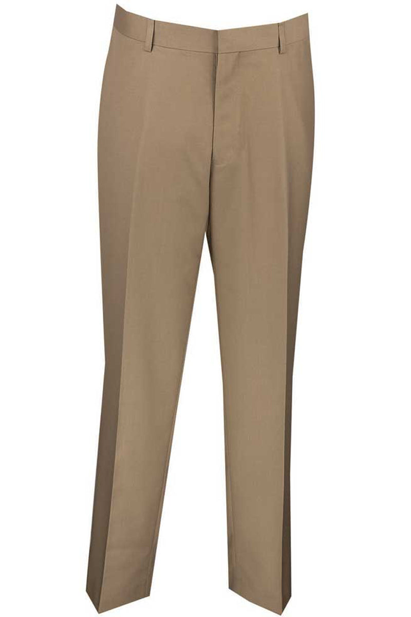Mens Slim Fit Wool Feel Flat Front Dress Slacks in Khaki - 28W