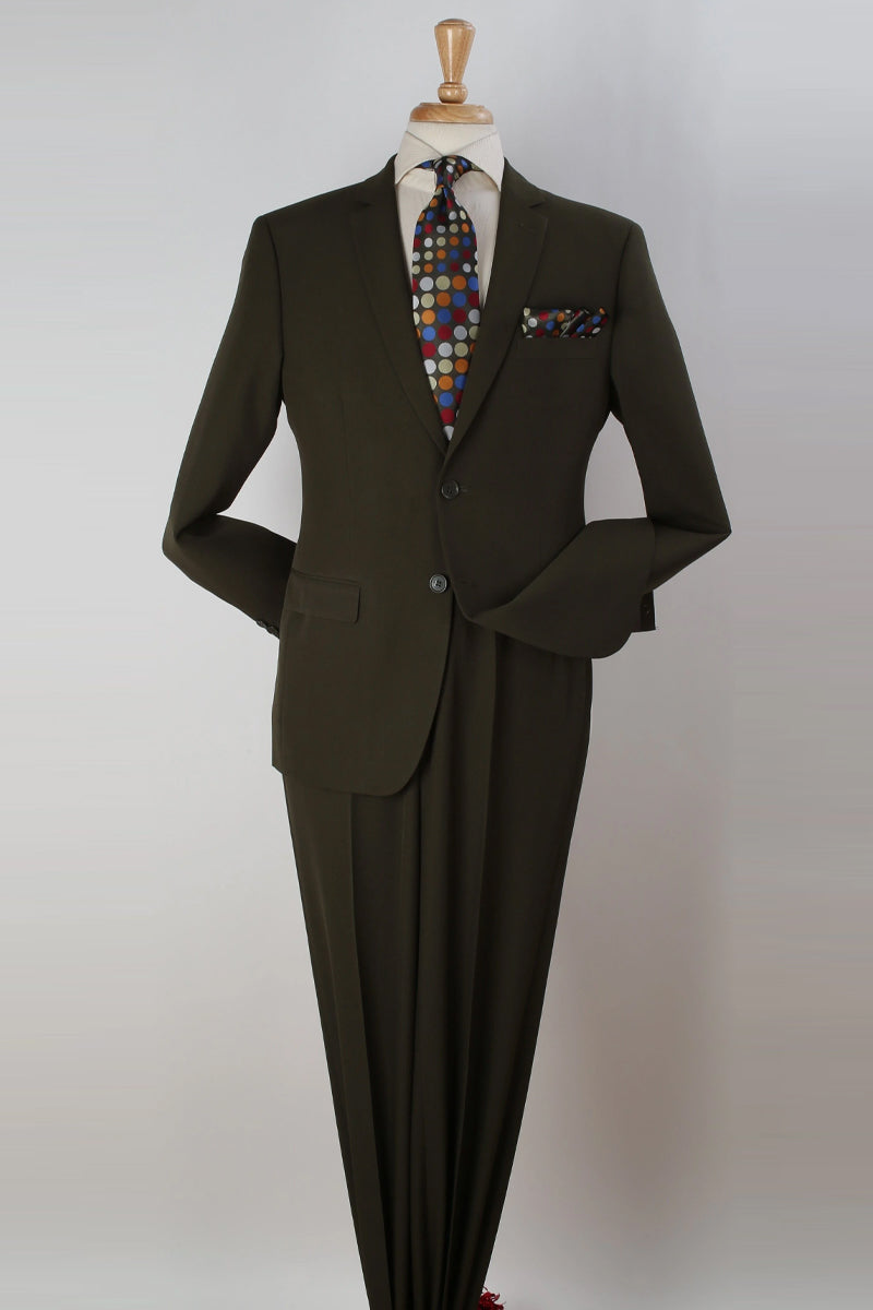 "Olive Green Modern Fit Poplin Suit - Men's Two Button Style"