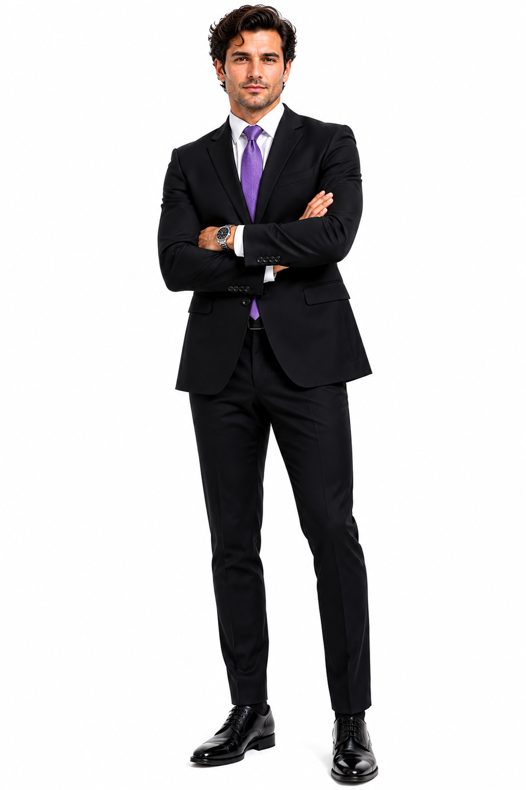 Ultra Slim Fit 2 Piece Suit Stretch Fabric in Solid Black