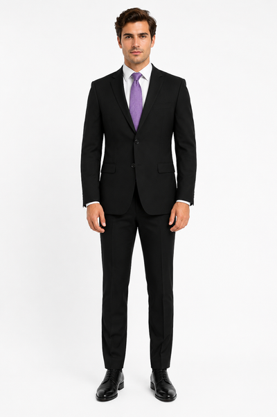 Ultra Slim Fit 2 Piece Suit Stretch Fabric in Solid Black