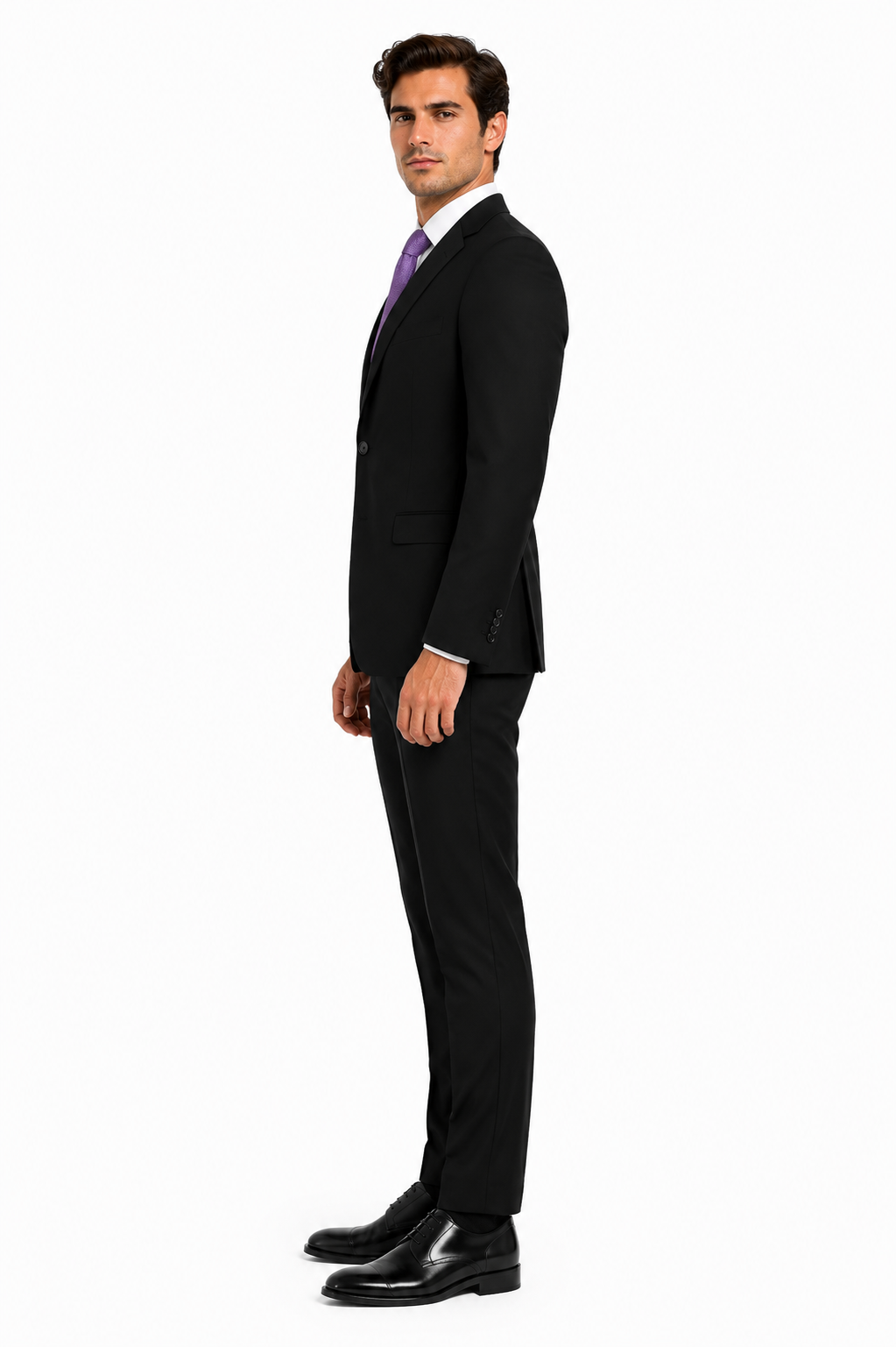 Ultra Slim Fit 2 Piece Suit Stretch Fabric in Solid Black