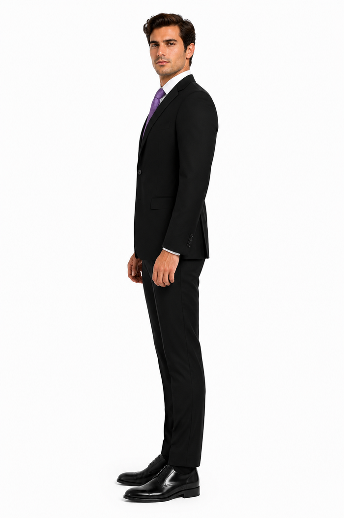 Ultra Slim Fit 2 Piece Suit Stretch Fabric in Solid Black