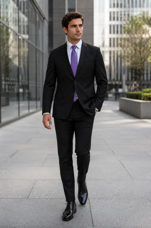 Ultra Slim Fit 2 Piece Suit Stretch Fabric in Solid Black