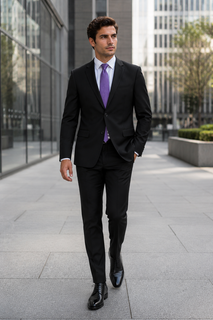 Ultra Slim Fit 2 Piece Suit Stretch Fabric in Solid Black
