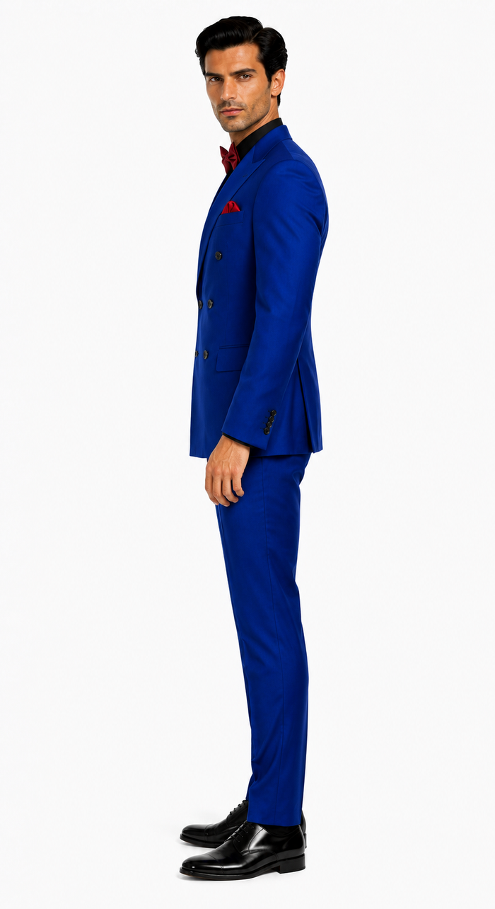 Ultra Slim Fit Double Breasted Royal Suit - Narrow Leg Pants - Gucci Cut - Tapered Jacket
