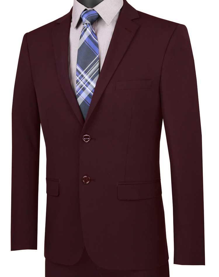 Ultra Slim Fit Stretch 2 Piece Suit Color Burgundy - 36 Short  - 30 Waist