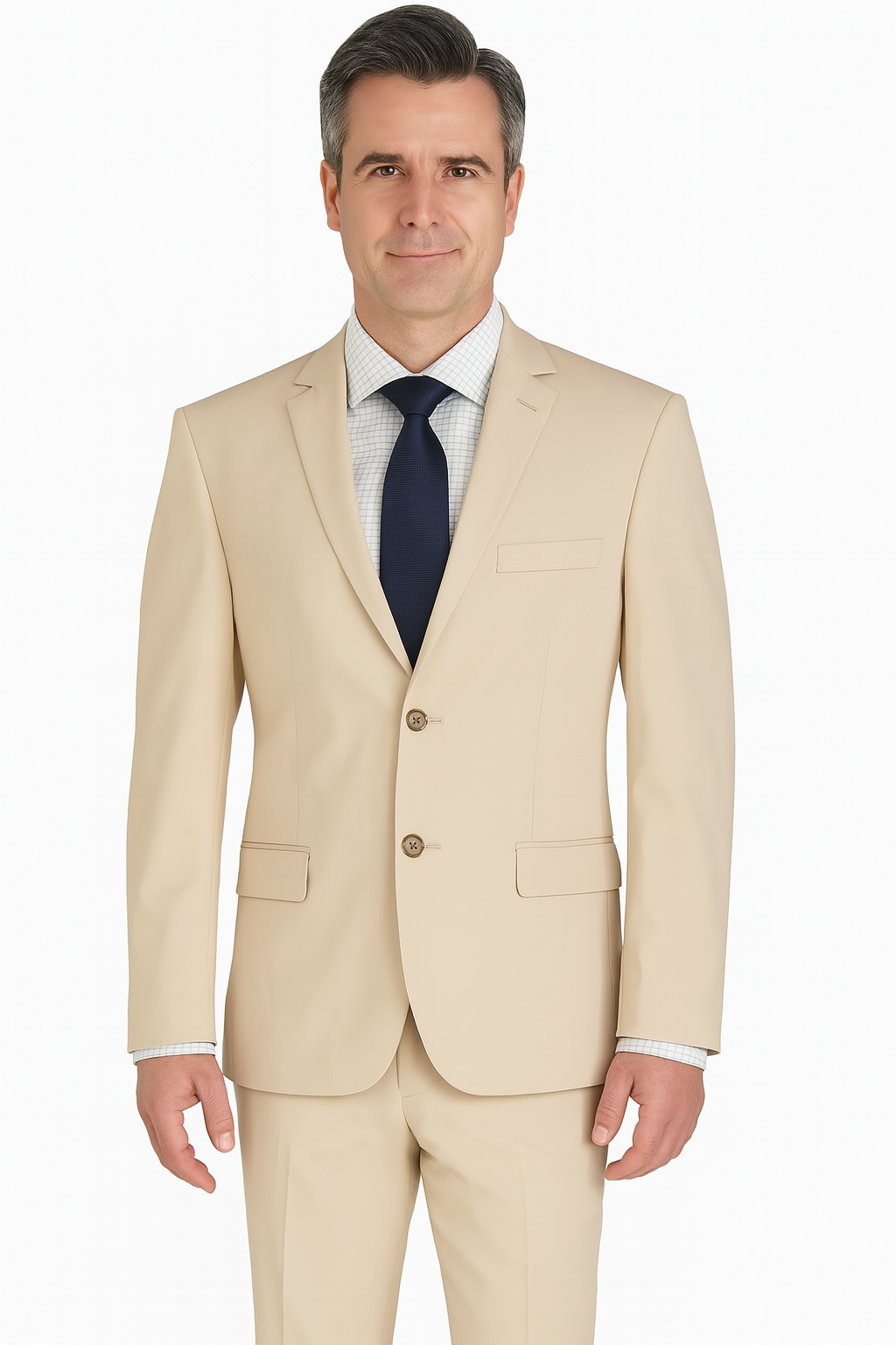 Ultra Slim Fit 2 Piece Suit Stretch Fabric in Solid Beige - Beige