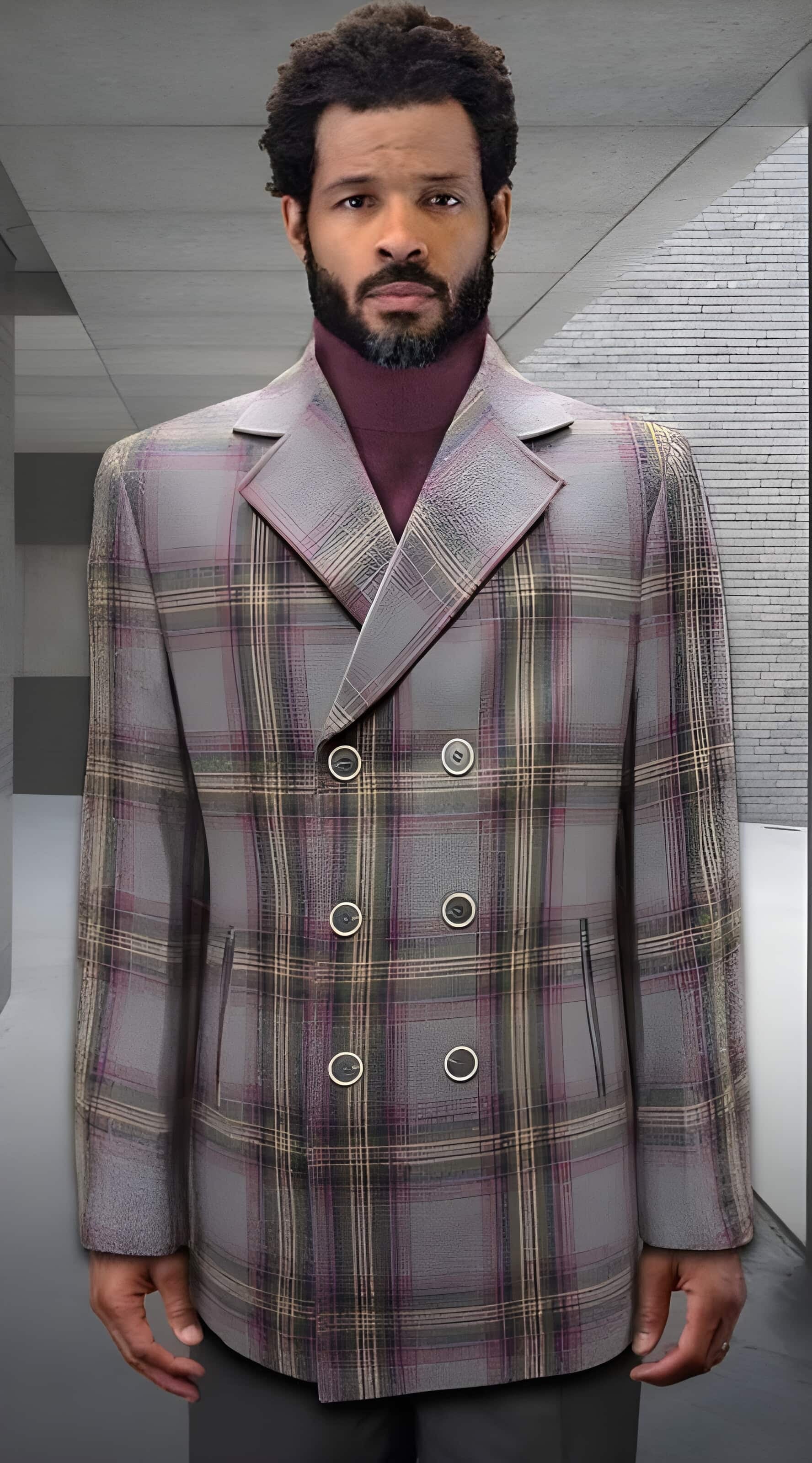 Mens Peacoat - Plaid Overcoats - Wool Carcoat Grey