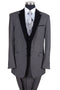 "Grey Modern Fit Tuxedo Suit with Black Velvet Lapel & Vest for Men"