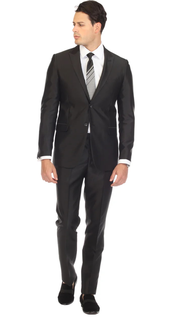 Oxford Black Sharkskin Slim Fit Suit - 38 Short Jacket+32 Waist Adjustable 28to34)(Height: 5 4 to5 7 )(Neck  15-16.5)S-M)
