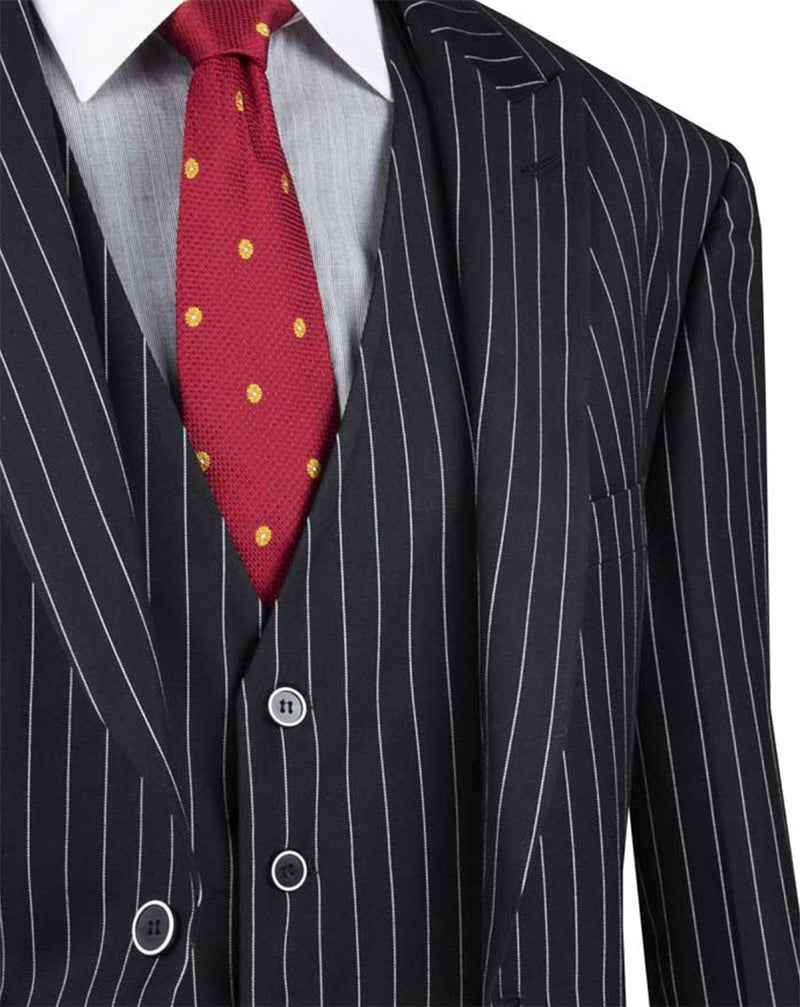 Odyssey Collection - Black Regular Fit 3 Piece Suit 2 Button Gangster Stripe - Black