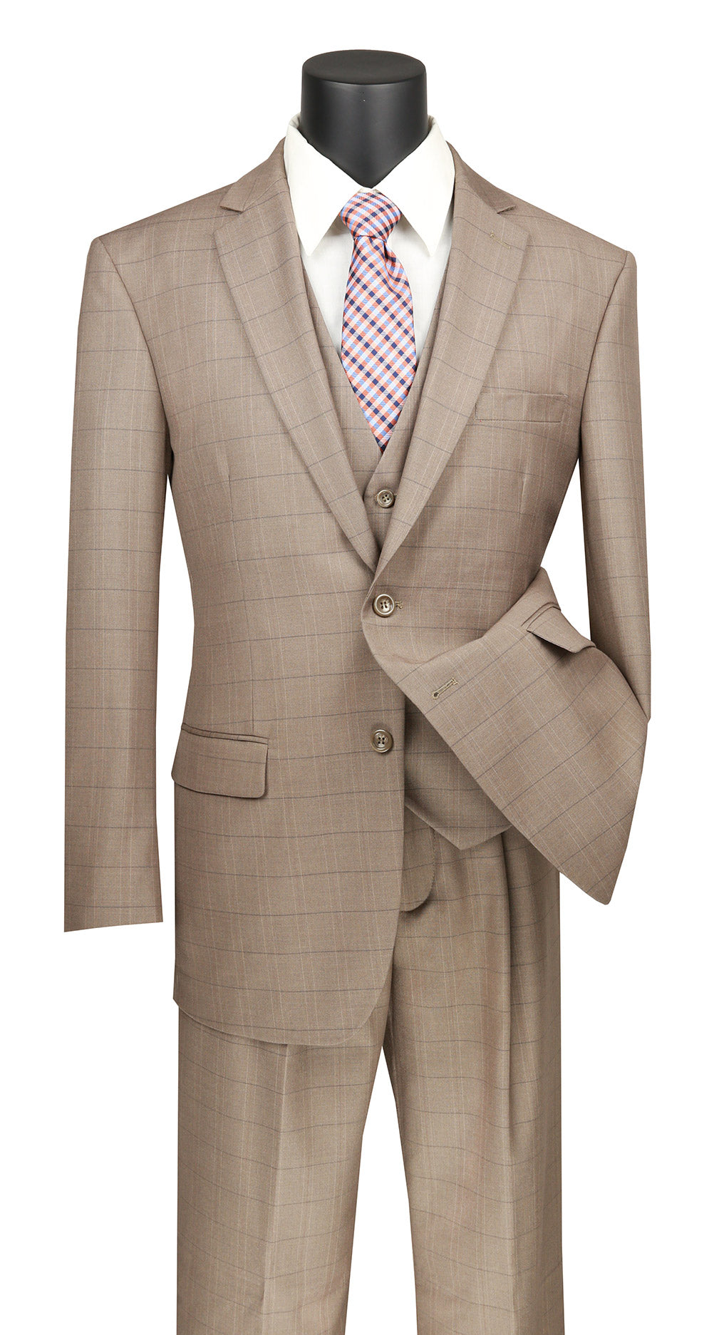 Olympia Collection - Glen Plaid Regular Fit Suit 3 Piece Tan - Tan