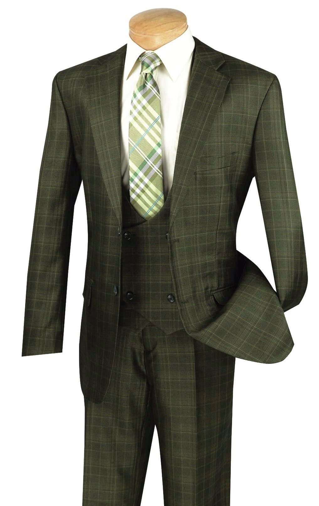Renaissance Collection - Regular Fit 3 Piece Suit Olive - Olive