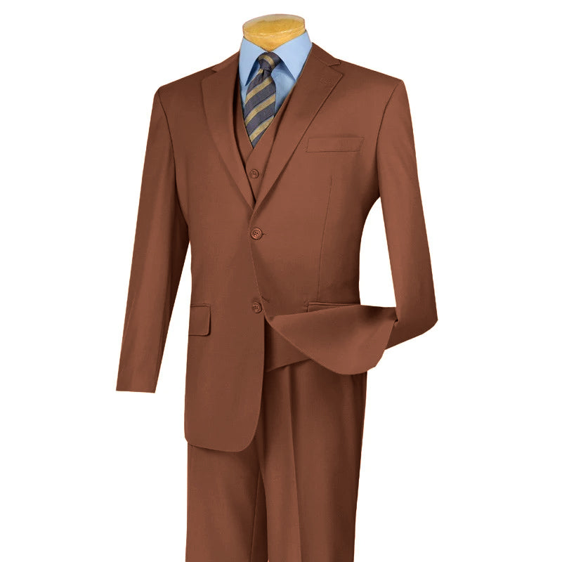 Morgan Collection - Regular Fit 3 Piece Suit 2 Button Cognac - Cognac
