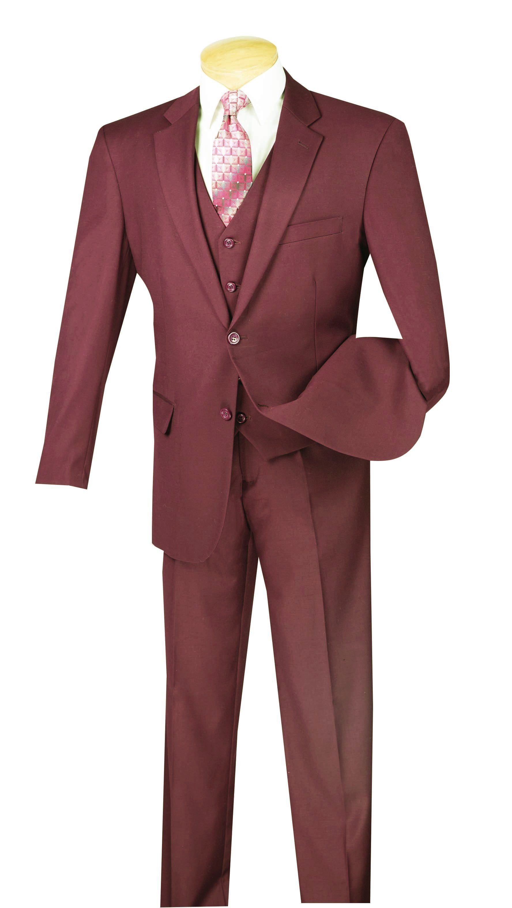 Morgan Collection - Regular Fit 3 Piece Suit 2 Button in Maroon - Maroon