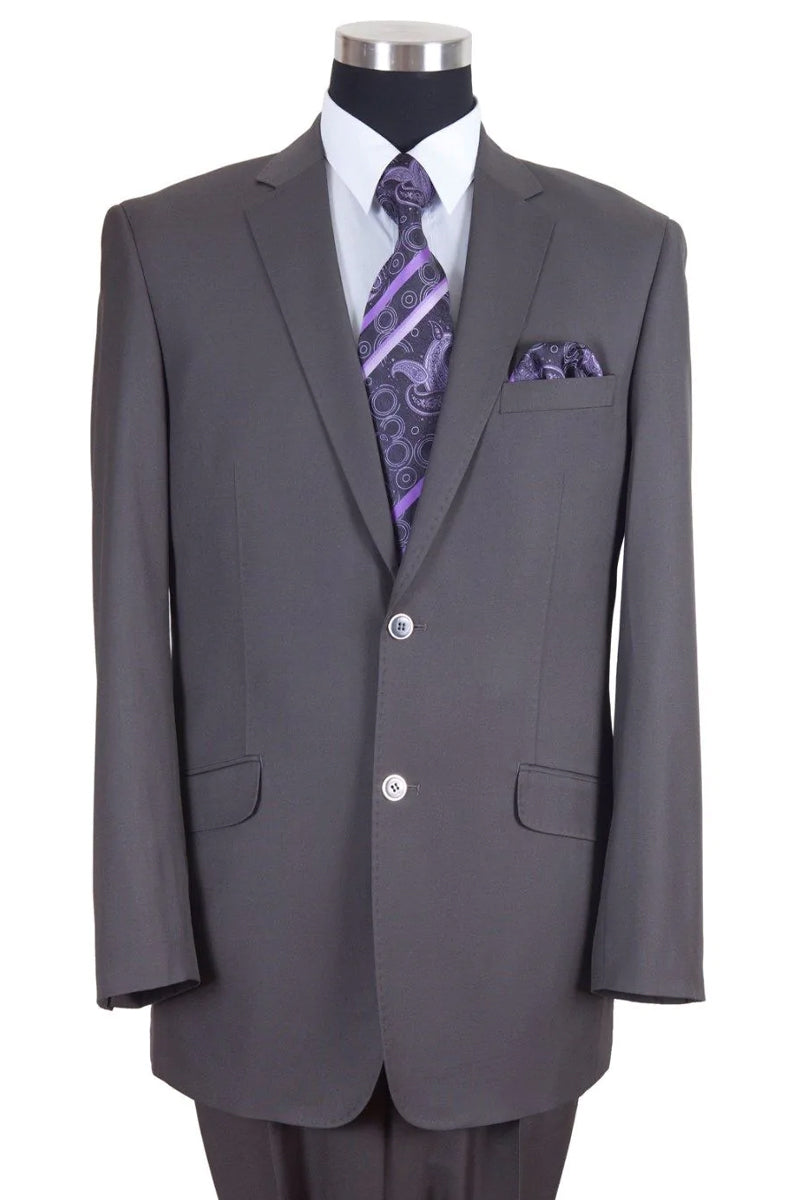 "Grey Modern Fit Suit for Men - Basic 2 Button Wool Feel"