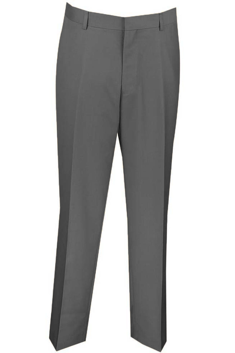 Mens Slim Fit Wool Feel Flat Front Dress Slacks in Charcoal - 28W