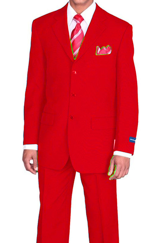 "Classic Fit Men's Poplin Suit - 3 Button Style in Red"