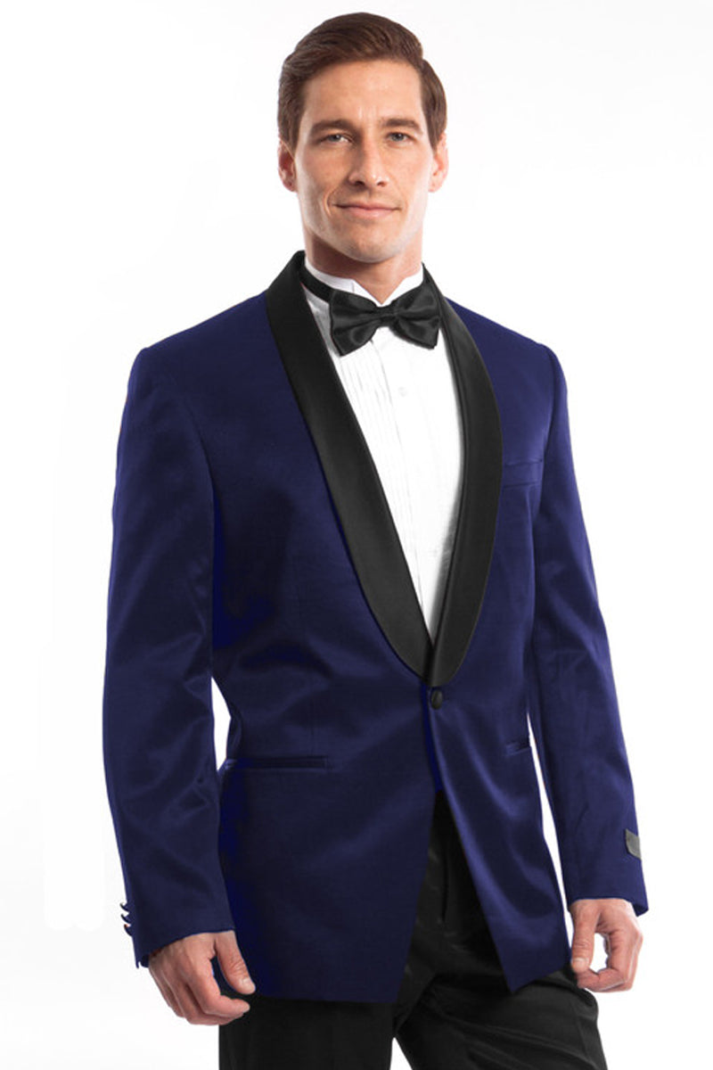 "Slim Fit Men's Shawl Tuxedo - Navy Satin Birdseye" - 34 Short