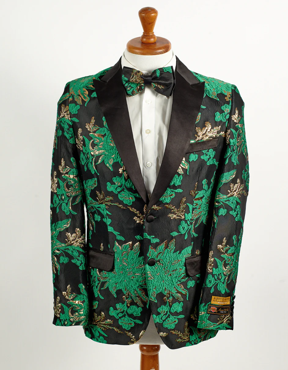 Best Mens 2 Button Hunter Green, Gold, & Black Floral Paisley Tuxedo Blazer - For Men  Fashion Perfect For Wedding or Prom or Business  or Church
