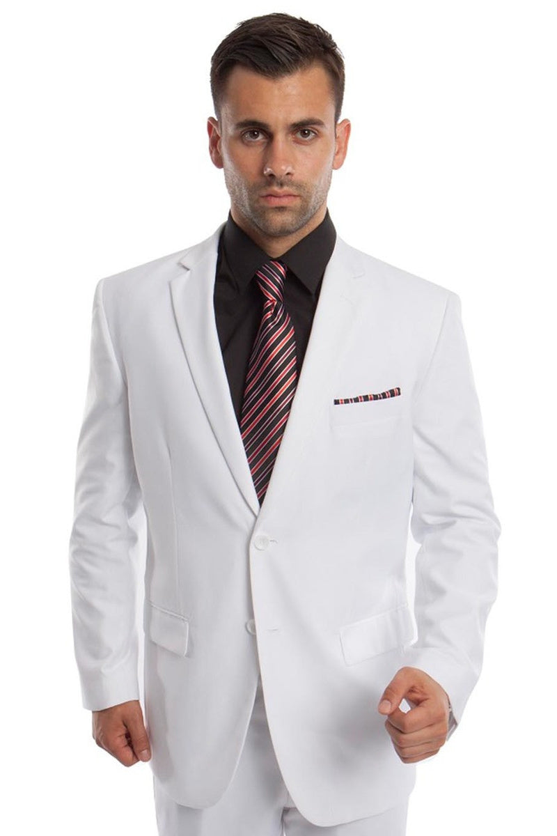 "White Modern Fit Men's Business Suit - Two Button Basic Style"
