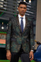 "Stacy Adams Men's Designer Tuxedo Jacket - Prom 2025 & Wedding, Green & Gold Floral Paisley"