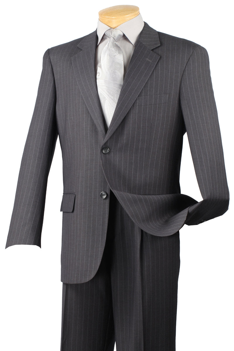 Mens Modern Fit 2 Button No Pleated Flat Front Pants Pinstripe Suit in Charcoal - 36 Short