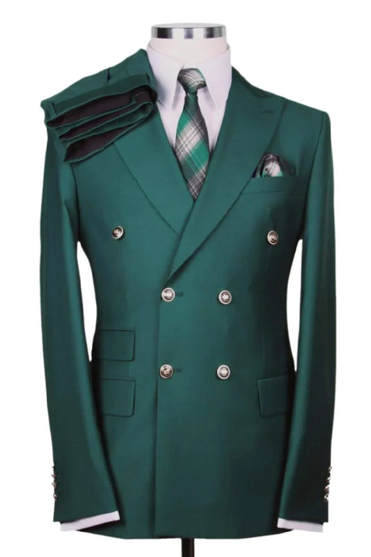 Best Mens Designer Modern Fit Double Breasted Wool Suit with Gold Buttons in Hunter Green  - For Men  Fashion Perfect For Wedding or Prom 2025 or Business  or Church