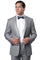 "Light Grey Men's Slim Fit Tuxedo - One Button, Satin Trim, Peak Lapel for Prom 2026 & Wedding"