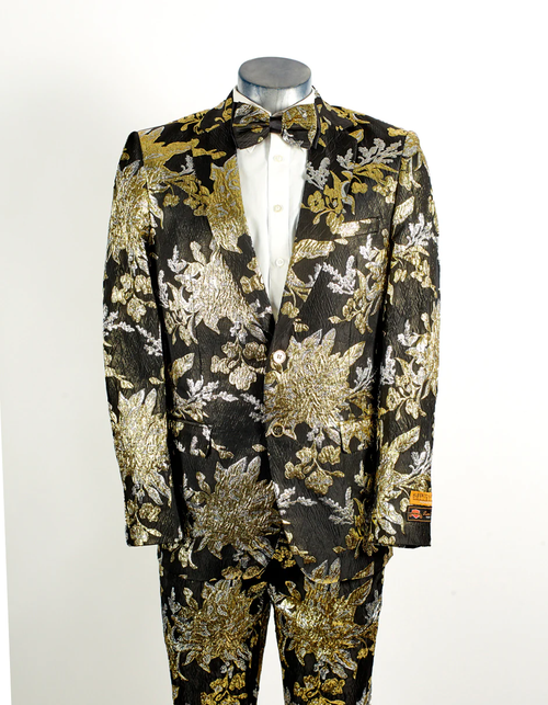 Best  Mens 2 Button Black, Silver, & Gold Foil Floral Paisley Prom 2026 and Wedding Tuxedo - For Men  Fashion Perfect For Wedding or Prom 2026 or Business  or Church