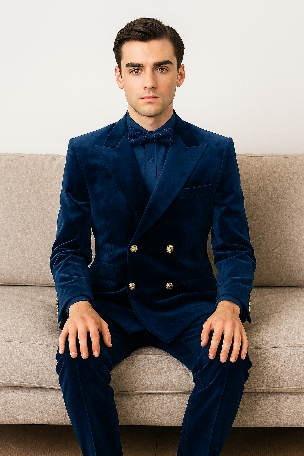 Velvet Suits - Double Breasted Suits - Slim Fit Suit Royal Blue - 38 Short Jacket+32 Waist Adjustable 28to34)(Height: 5 4 to5 7 )(Neck  15-16.5)S-M)