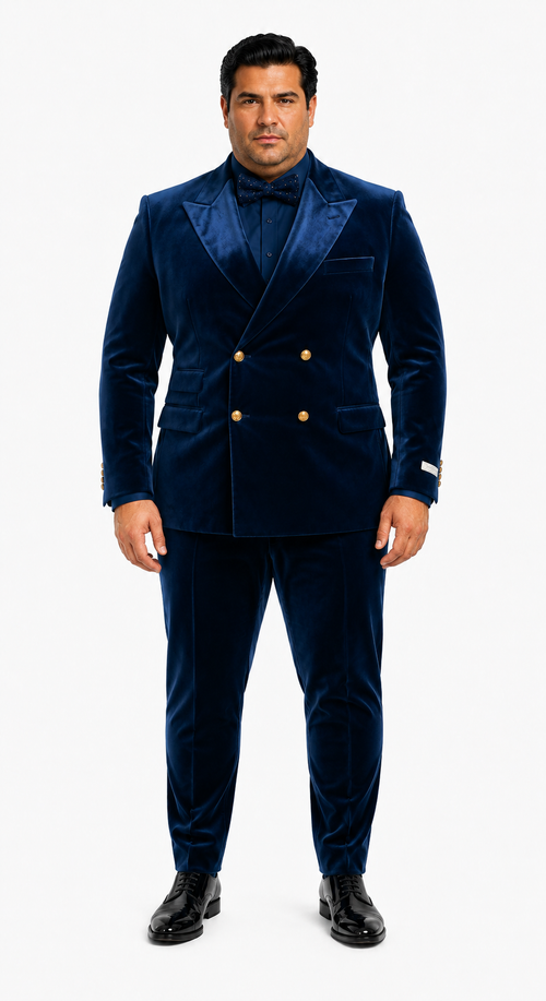 Velvet Suits - Double Breasted Suits - Slim Fit Suit Royal Blue