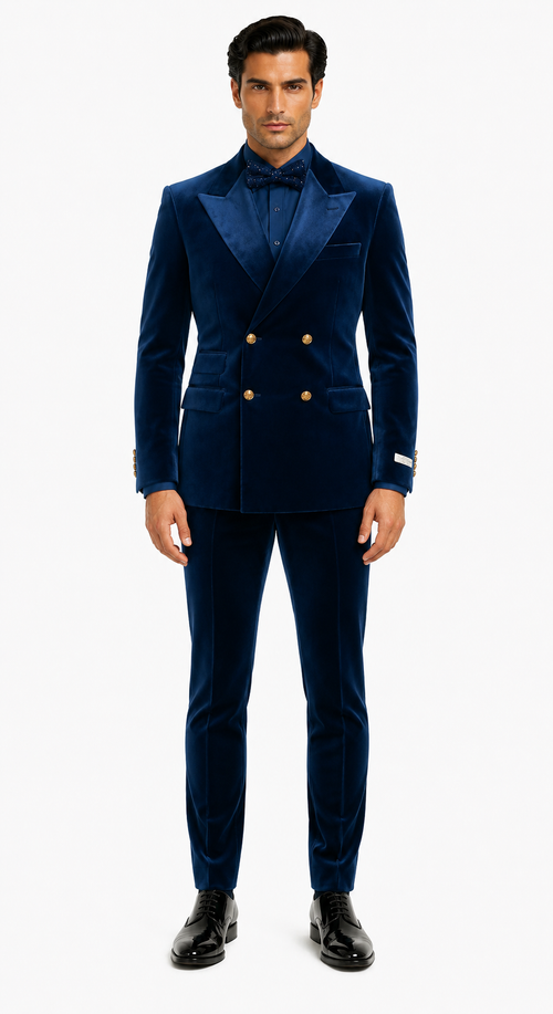 Velvet Suits - Double Breasted Suits - Slim Fit Suit Royal Blue