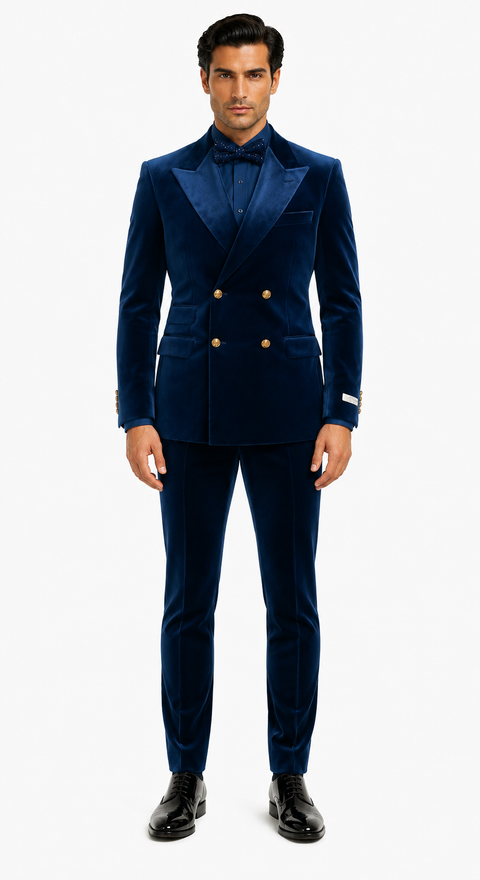 Velvet Suits - Double Breasted Suits - Slim Fit Suit Royal Blue