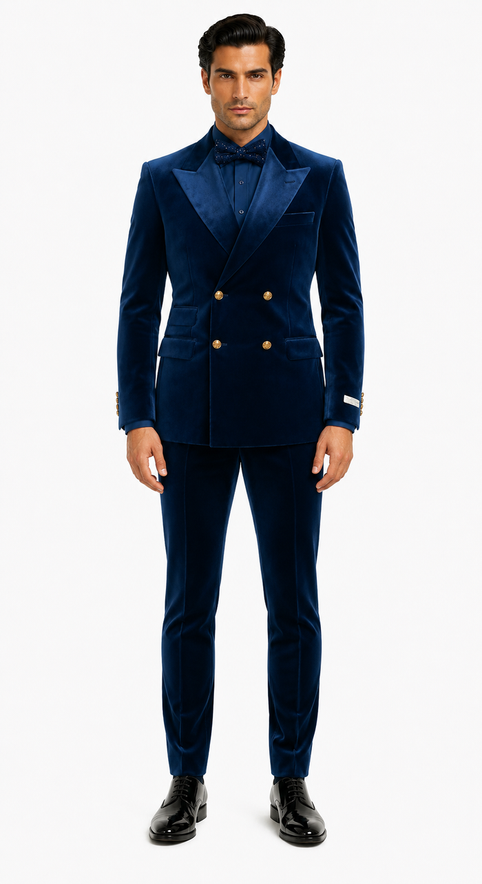 Velvet Suits - Double Breasted Suits - Slim Fit Suit Royal Blue