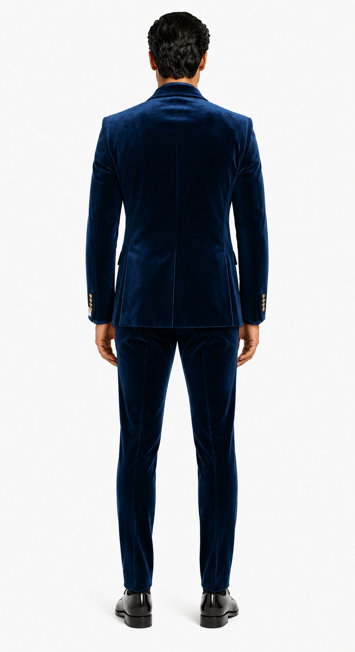 Velvet Suits - Double Breasted Suits - Slim Fit Suit Royal Blue